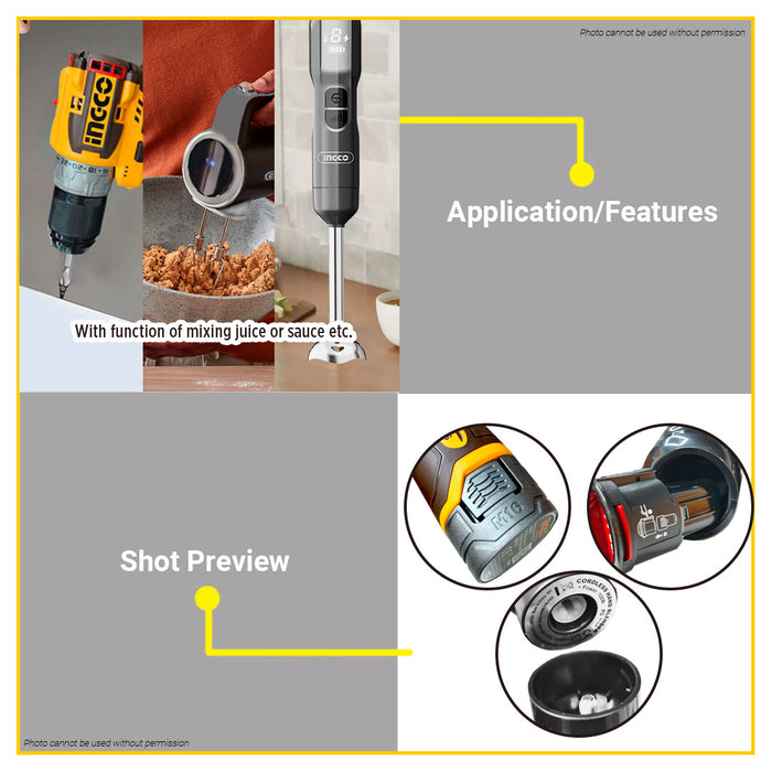 BUILDMATE Ingco 16V Combo Kit Set 2pcs / 3pcs Cordless Compact Drill Hand Blender Hand Mixer for Drilling & Mixing - ICPT