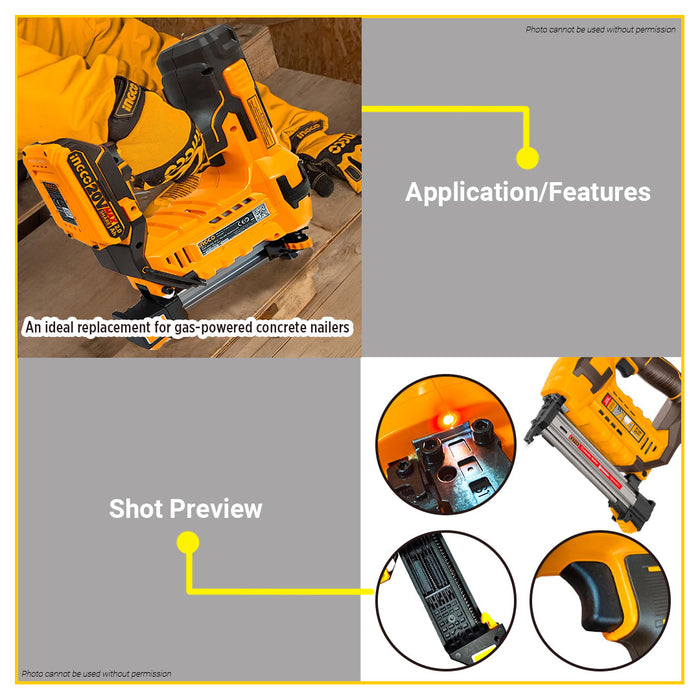 BUILDMATE Ingco 2pcs Cordless Combo Kit 20V Lithium-Ion Cordless Brad Nailer 18GA & Concrete Nailer ST18 COSLI240301 - ICPT