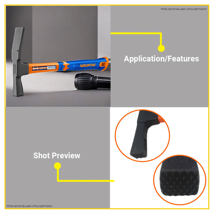 BUILDMATE Wadfow Mason Hammer Glass Easy To Grip Fiber handle Vertical Cutting Edge WHM3306 - WHT