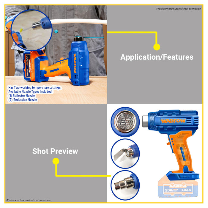 BUILDMATE Wadfow Lithium-Ion Cordless 20V Heat Gun Blower Rechargeable Hot Air Blow Gun Heat Shrink Wrapping Sealer Tool - WCPT