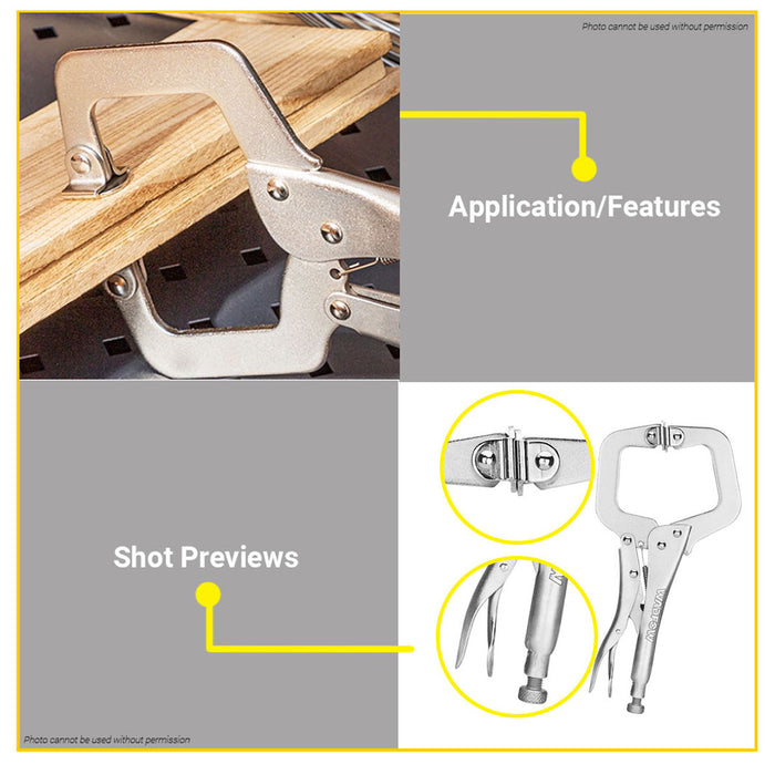 BUILDMATE Wadfow C-Clamp Locking Plier 6" Inch - 11" Inch Carbon Steel Vise Grip Woodworking Metal Welding Work Locking C Clamp Pliers WLP4206 WLP4211 - WHT