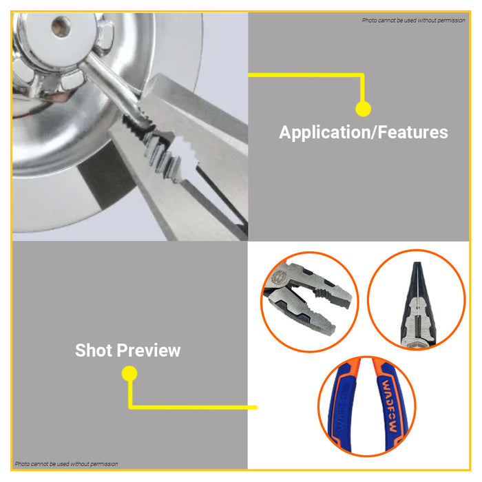 BUILDMATE Wadfow 3pcs High Leverage Pliers Set 6" - 8" Inch Combination, Long Nose, Diagonal Cutting Plier Hand Tools SOLD PER SET WPS0613 - WHT