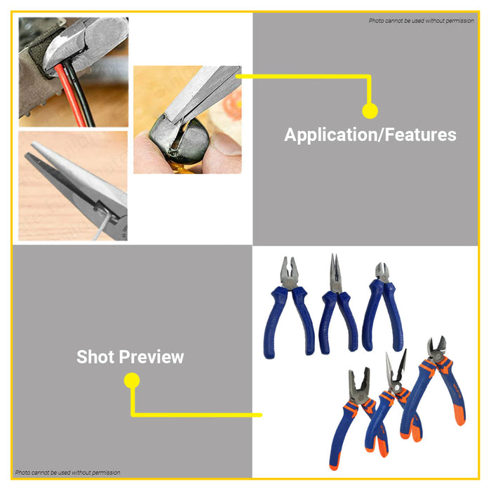 BUILDMATE Wadfow 3pcs Pliers Set Combination, Long Nose, Diagonal Cutting Plier Multi-Purpose Hand Repair Tool Kit Set - WHT