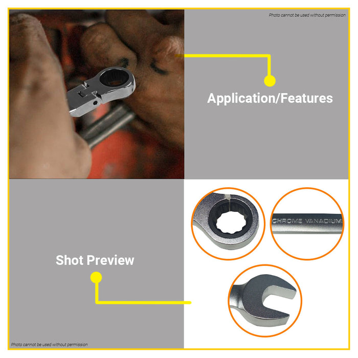 BUILDMATE Wadfow 8MM-19MM Flexible Head Combination Ratchet Spanner Wrench Gear Ring SOLD PER PIECE - WHT