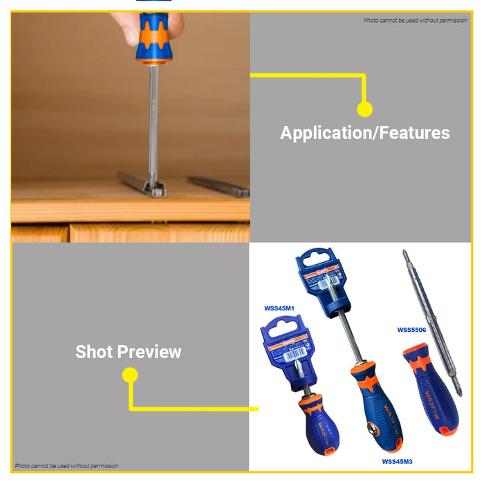 BUILDMATE Wadfow Screwdriver Set 2IN1 / 6IN1 CR-V Interchangeable Multi-Purpose Hand Repair Tool WHT