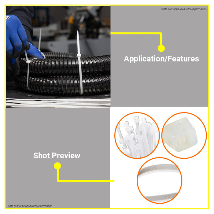 BUILDMATE Wadfow 100PCS/SET Multipurpose White Nylon Cable Ties 2.5MM-9MM Self Locking Zip Fastening Wire Wraps Cable Tie - WHT