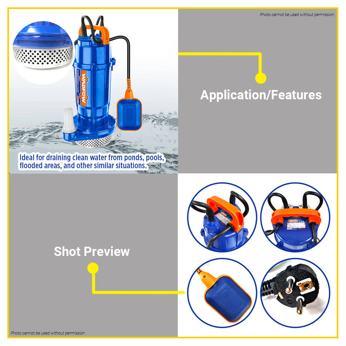 BUILDMATE Wadfow Submersible Pump 370W / 750W Aluminum Wire Clean Water Pump IPX8 with Thermal Protector WWPQA01-5 / WWPQA03-5 - WPT