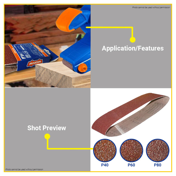 BUILDMATE Wadfow 2PCS/SET Sanding Sheet 76x533mm Grit P40-P80 Belt Sander Sheets Sandpaper For Polishing Wood SOLD PER SET - WHT