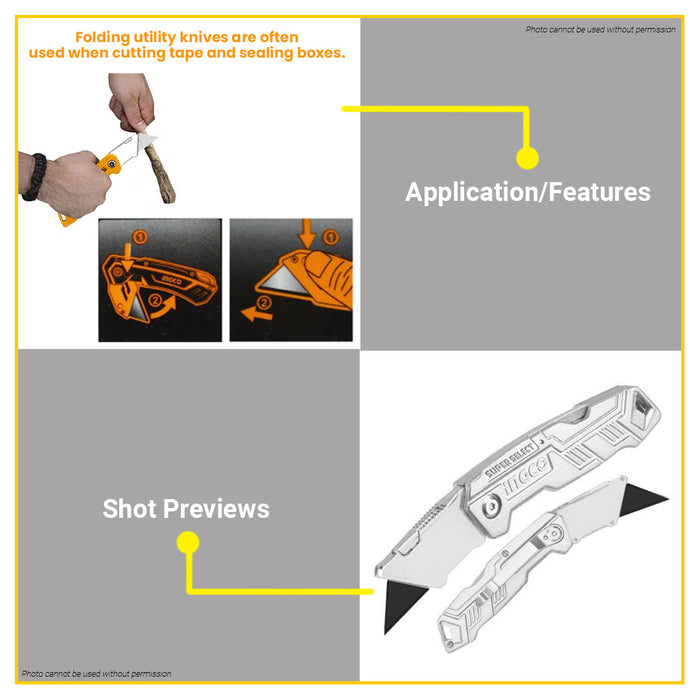 BUILDMATE Ingco Folding Knife Cutters Cutting Blade with 6pcs Blade HUK6236 - IHT