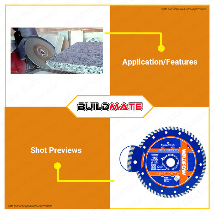 WADFOW Turbo Diamond Disc 7" Inch Diamond Cutting Disc Wheel Dry & Wet Cutting Diamond Blade Concrete Diamond Grinder Disc Turbo Cutting Disc for General Purpose WDC3K04 •BUILDMATE• WHT