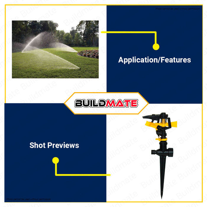 BUILDMATE Waterhouse Auto Gear Sprinkle with Spike 20M Lawn Sprinkler Garden Pulsating Sprinkler Water Sprayer Grass Plant Arm Rotating Sprinkler Impact Sprinkler Circular Spray Pattern WH-SPRKLER-SPIKE