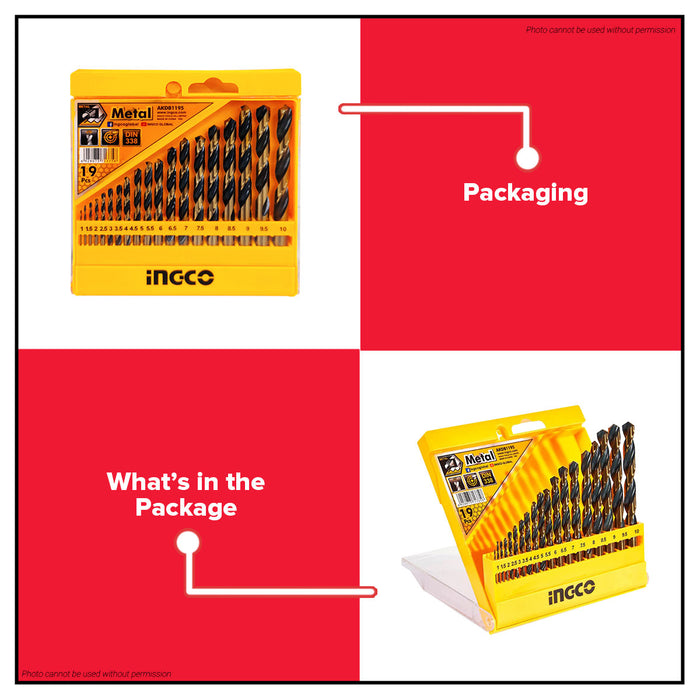 INGCO 19pcs Cobalt HSS Drill Bit SET 1-10mm AKDB1195 •BUILDMATE• IHT