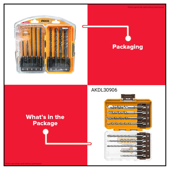 INGCO 9pcs SDS Plus Hammer Drill Bits Set AKDL30906 IHT