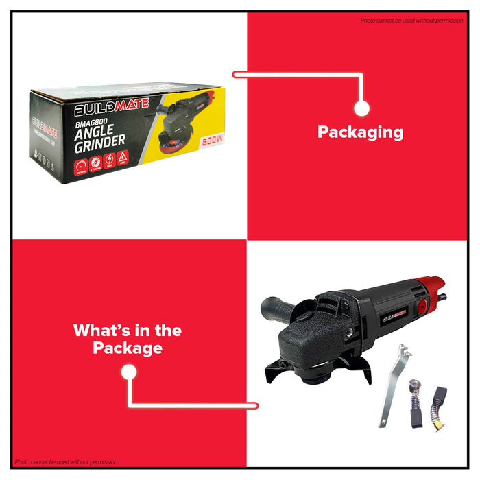 BUILDMATE Brand 4" Inch Electric Angle Grinder 800W Polishing and Grinding Machine with 5pcs Cutting Disc Power Tools BMAG800