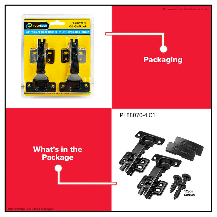 Pololock Matte Black Soft Close Hinges for Frameless Cabinets 90° Use C1–C3, HC1–HC3 - BUILDMATE