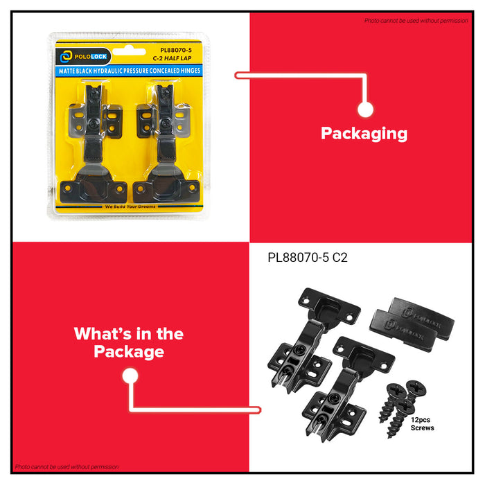Pololock Matte Black Soft Close Hinges for Frameless Cabinets 90° Use C1–C3, HC1–HC3 - BUILDMATE
