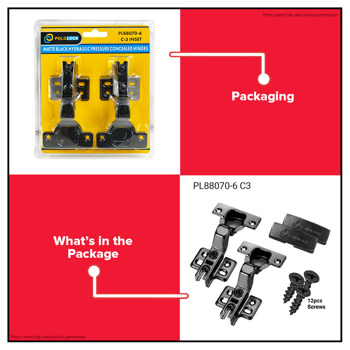 Pololock Matte Black Soft Close Hinges for Frameless Cabinets 90° Use C1–C3, HC1–HC3 - BUILDMATE