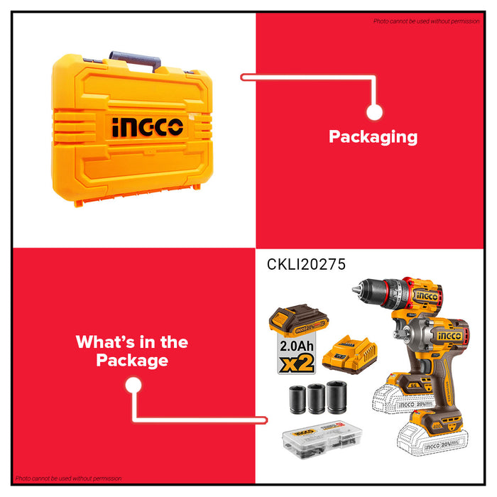 INGCO 2pcs Combo Kit Impact Wrench & Compact Impact Drill CKLI20275 ICPT