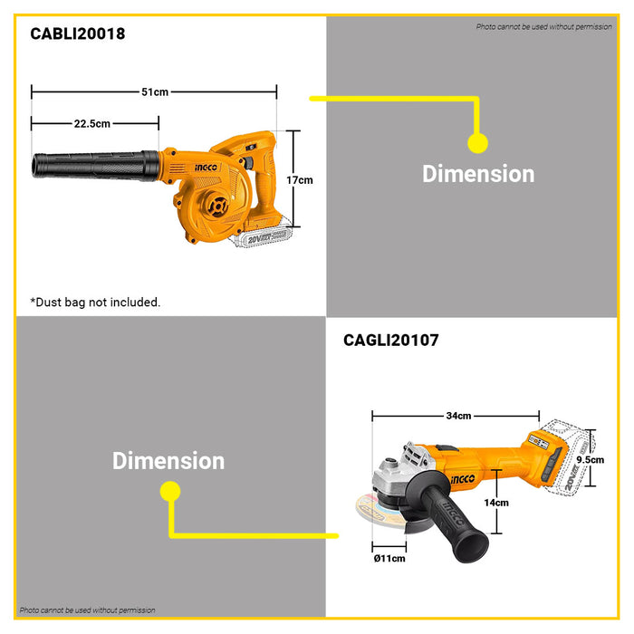 [EXCLUSIVE] BUILDMATE Ingco BRUSHLESS 2PCS/SET Combo Kit 20V Li-Ion Cordless Angle Grinder & Air Blower Variable Speed COSLI2211310 with 2pcs Battery, Charger & 50pcs Cutting Disc INOX for Metal Super Select 2pcs Combo Kit Set • ICPT