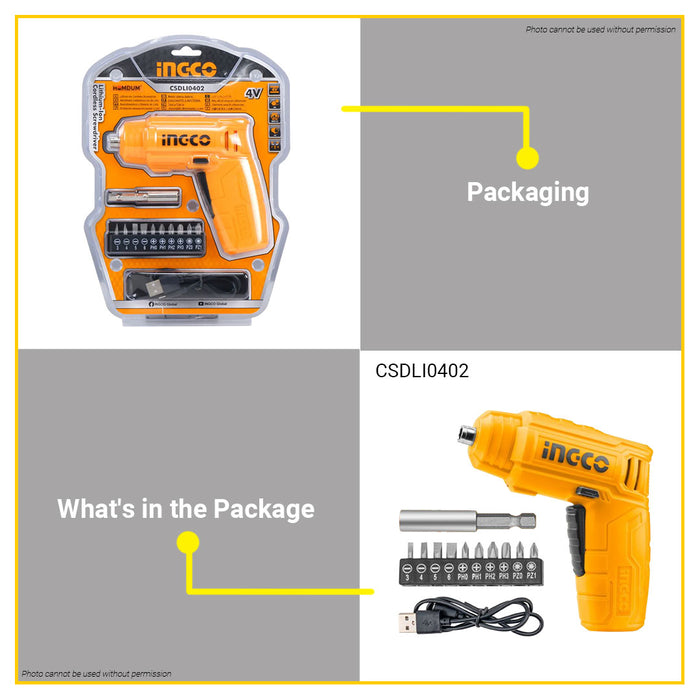 INGCO Lithium-Ion Cordless Screwdriver Set 4V / 8V with Handheld with Led Work Light •BUILDMATE• ICPT
