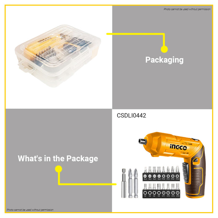 INGCO Lithium-Ion Cordless Screwdriver Set 4V / 8V with Handheld with Led Work Light •BUILDMATE• ICPT