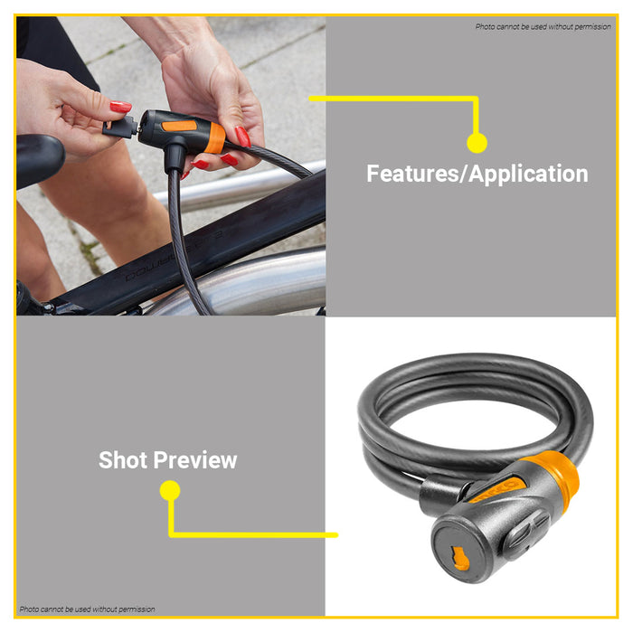 INGCO 12mm PVC Coated Bicycle Lock With Keys 1000mm Anti-Theft PVC Keyed Security Cable Lock For Bike - IHT