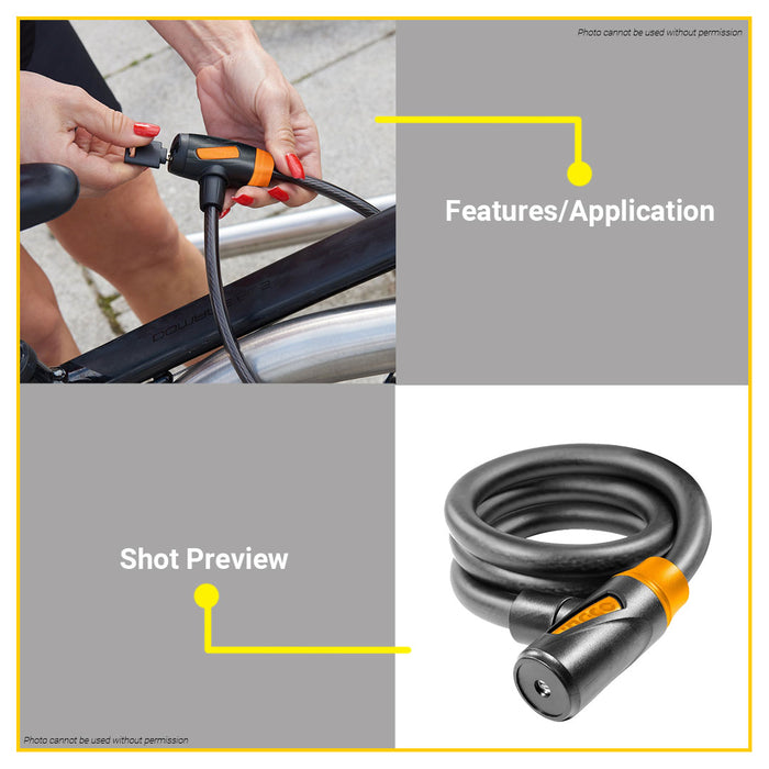 INGCO 15mm/20mm Bicycle Lock with Keys 1200mm Anti-Theft PVC Coated Steel Keyed Security Cable Lock For Motor Bike Gate Outdoor Use - HT2
