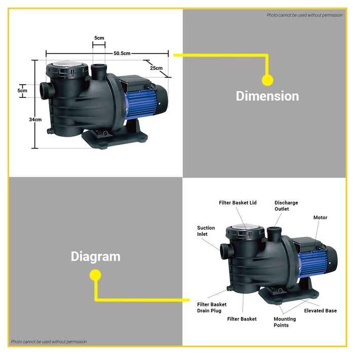 BUILDMATE Dayuan 1HP Swimming Pool Pump 18m³/h Max. Flow Electric Pool Circulation Water Pump DSWM750