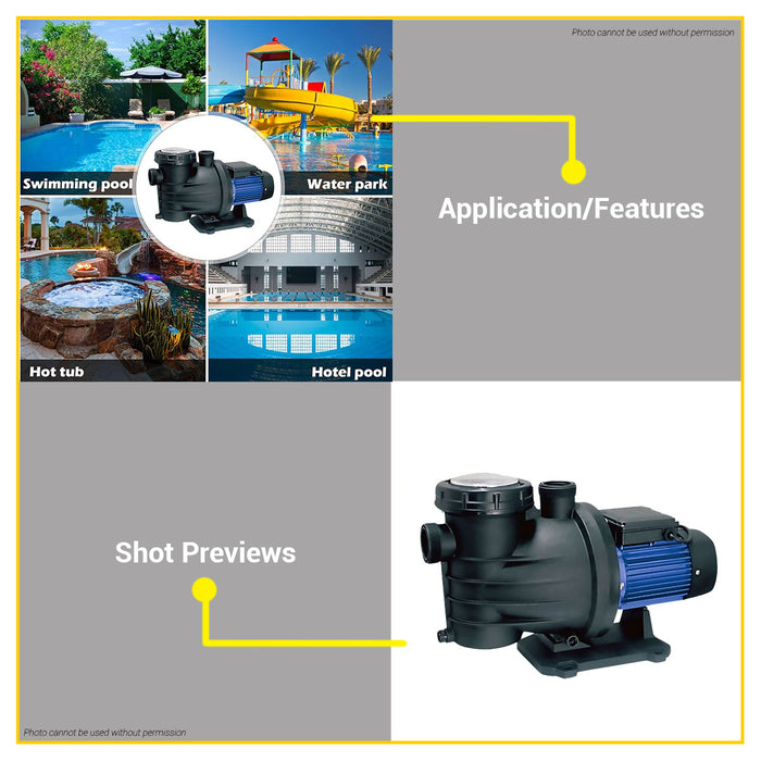 BUILDMATE Dayuan 1HP Swimming Pool Pump 18m³/h Max. Flow Electric Pool Circulation Water Pump DSWM750