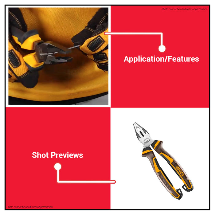 BUILDMATE Ingco Combination Pliers 7" Inch 180mm Multi Purpose Cutting Crimping HCP28188 • IHT