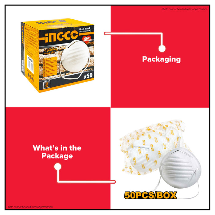 INGCO 50 PCS Dust Mask with Adjustable Nose Clip HDM04 •BUILDMATE• IHT