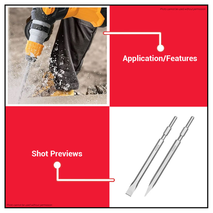 BUILDMATE Ingco Hex Chisel 17x350mm Flat / Pointed Hex Breaker Concrete Masonry Demolition & Chiseling Tool - IHT
