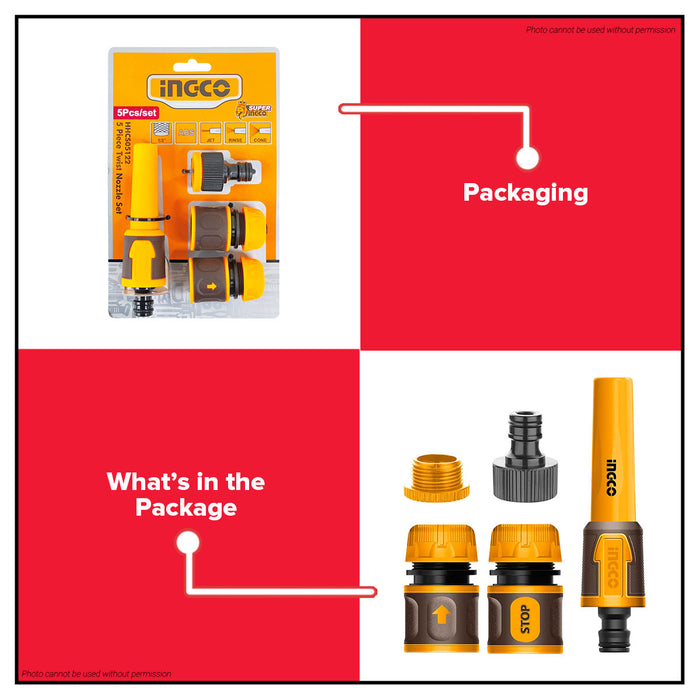 INGCO 5PCS Twist Nozzle Gun Garden Hose Spray Set HHCS05122 •BUILDMATE• IHT