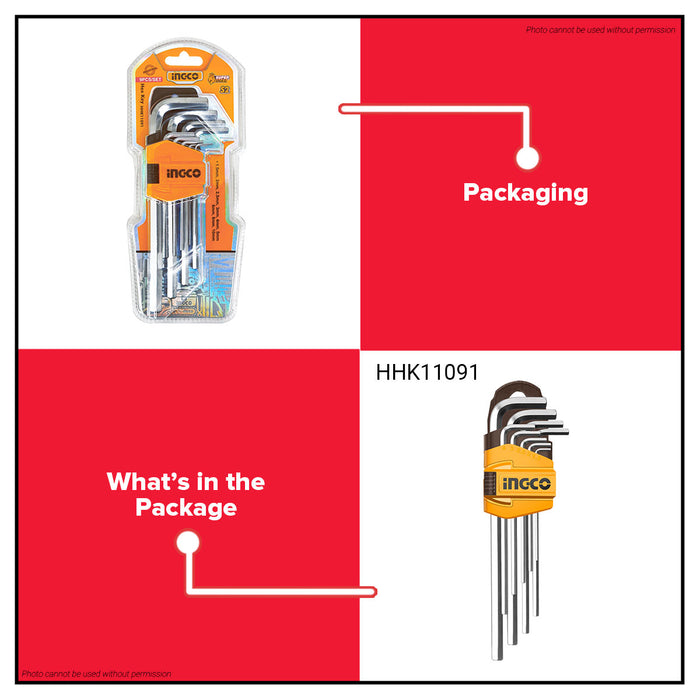 INGCO Hex Key 9pcs/Set HHK11091 •BUILDMATE• IHT