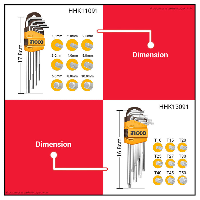 INGCO Hex Key 9pcs/Set HHK11091 •BUILDMATE• IHT