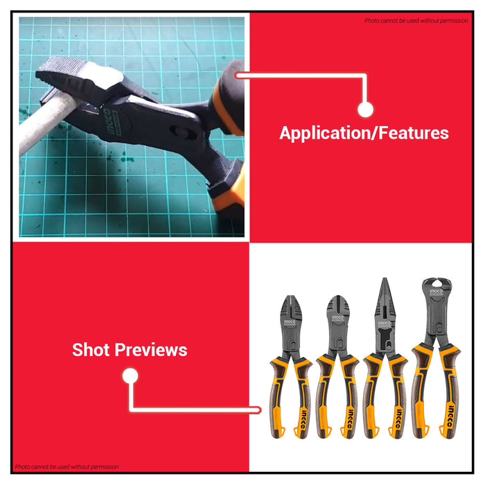 INGCO 4pcs Heavy Duty Compound Action Pliers Set Cr-V Teflon Coated Grip Pliers For Cutting & Gripping HKCPS5841 - IHT