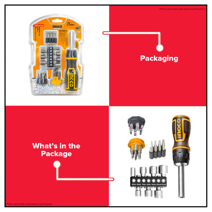 INGCO Ratchet ScrewDriver 24PCS/SET HKSDB0248  •BUILDMATE• IHT
