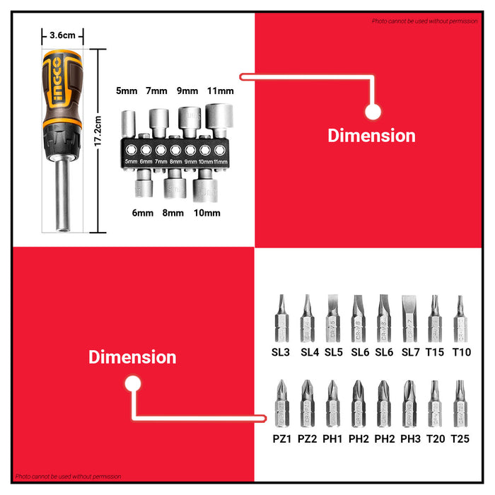 INGCO Ratchet ScrewDriver 24PCS/SET HKSDB0248  •BUILDMATE• IHT