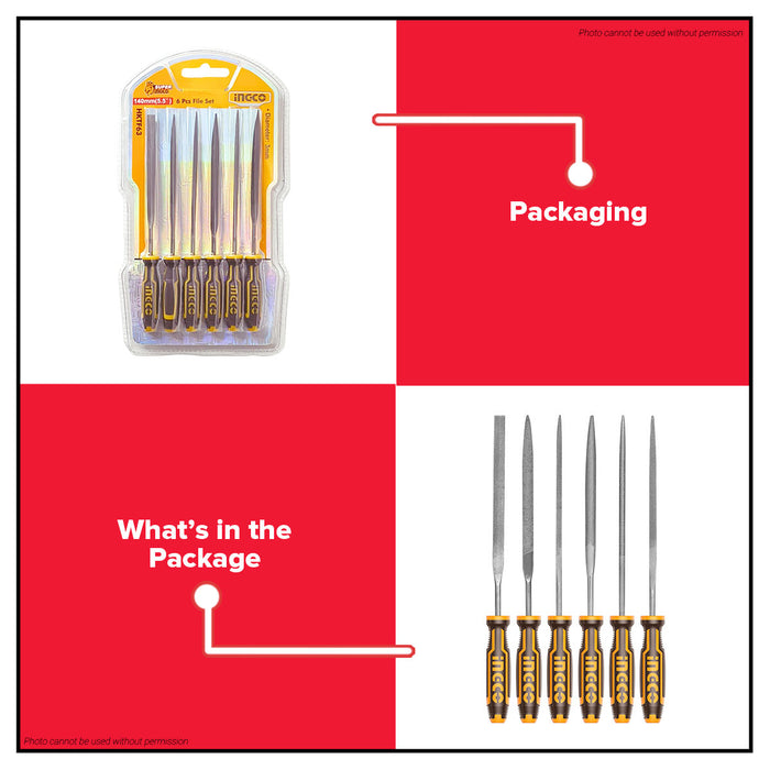 INGCO 6pcs Metal File Set Kikil For Steel And Metal Filing HKTF63 HT-SS