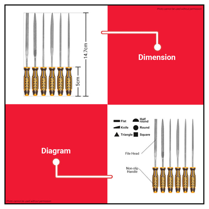 INGCO 6pcs Metal File Set Kikil For Steel And Metal Filing HKTF63 HT-SS