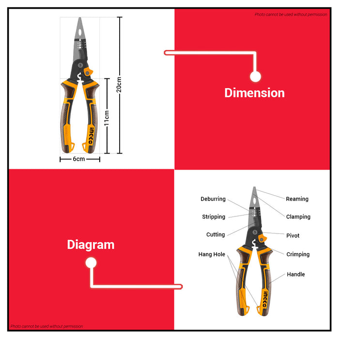 INGCO 6 in 1 Multi-Function Long Nose Pliers HMFLNP28200 IHT