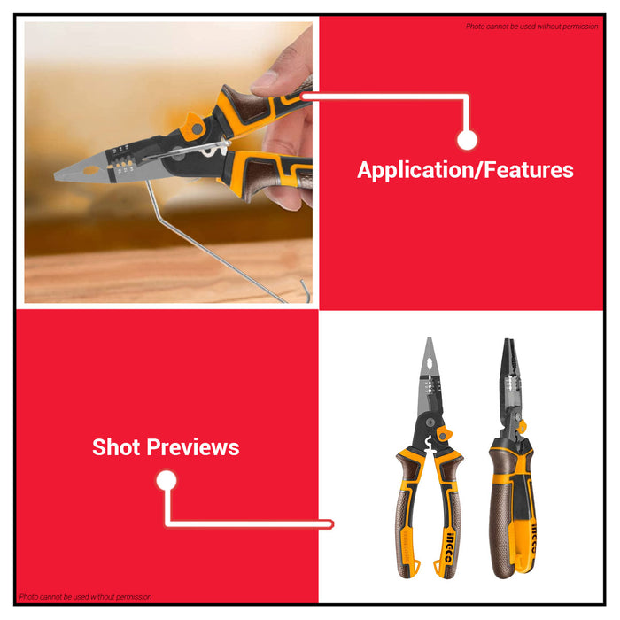 INGCO 6 in 1 Multi-Function Long Nose Pliers HMFLNP28200 IHT