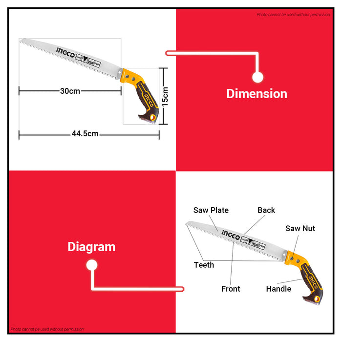 INGCO Straight Pruning Saw 12" 300mm HPS30028C •BUILDMATE• IHT