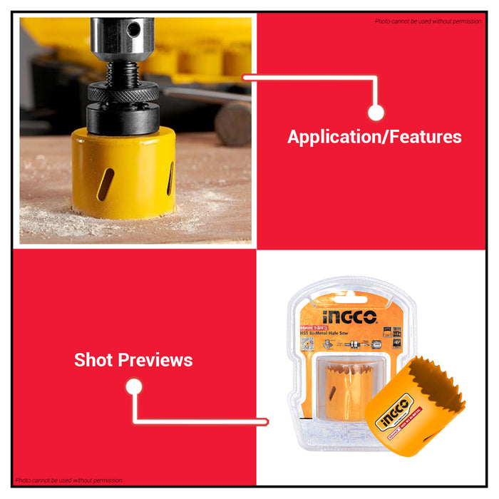 INGCO 44mm (1-3/4") HSS Bi-Metal Hole Saw Quick Debris Removal Wood & Metal Cutting Drill Saw IHT