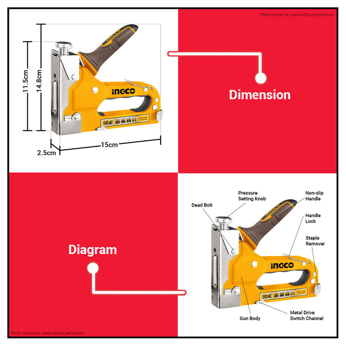 INGCO Staple Gun 3 in 1 Staplers Stapler Gun Tacker Tucker Brad Nail Gun Craft HSG1405 •BUILDMATE• IHT