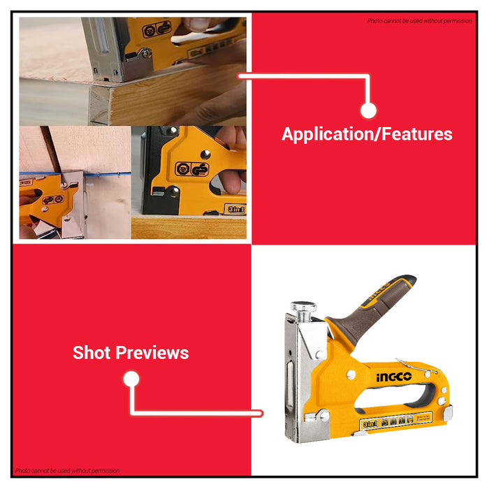INGCO Staple Gun 3 in 1 Staplers Stapler Gun Tacker Tucker Brad Nail Gun Craft HSG1405 •BUILDMATE• IHT