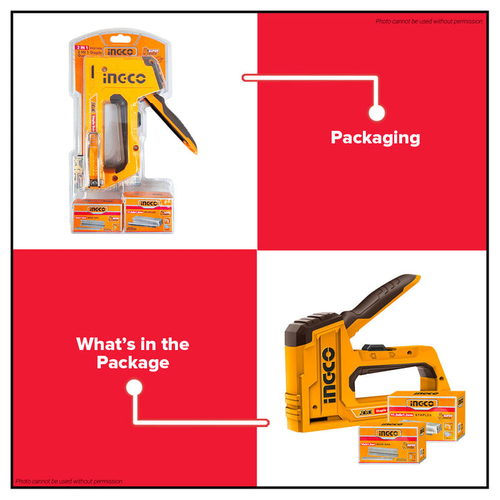 BUILDMATE Ingco 2in1 Super Select Staple Gun Tacker Tucker with Staple and Brad nail HSG1406 - IHT