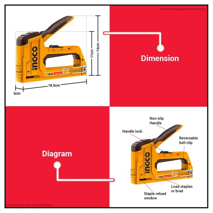 BUILDMATE Ingco 2in1 Super Select Staple Gun Tacker Tucker with Staple and Brad nail HSG1406 - IHT
