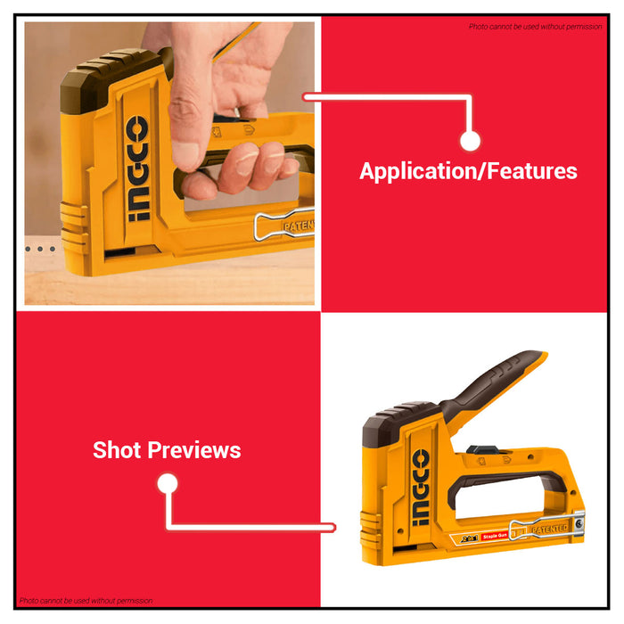 BUILDMATE Ingco 2in1 Super Select Staple Gun Tacker Tucker with Staple and Brad nail HSG1406 - IHT