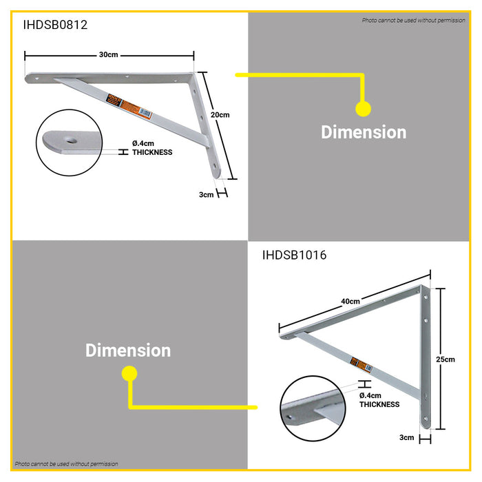 BUILDMATE Ingco Shelf Bracket 8x12" / 10x16" / 12x20" Triangle Angle Shelf Corner Bracket For Home DIY Table Shelf Wall-Mounted L Steel Bracket - IHT